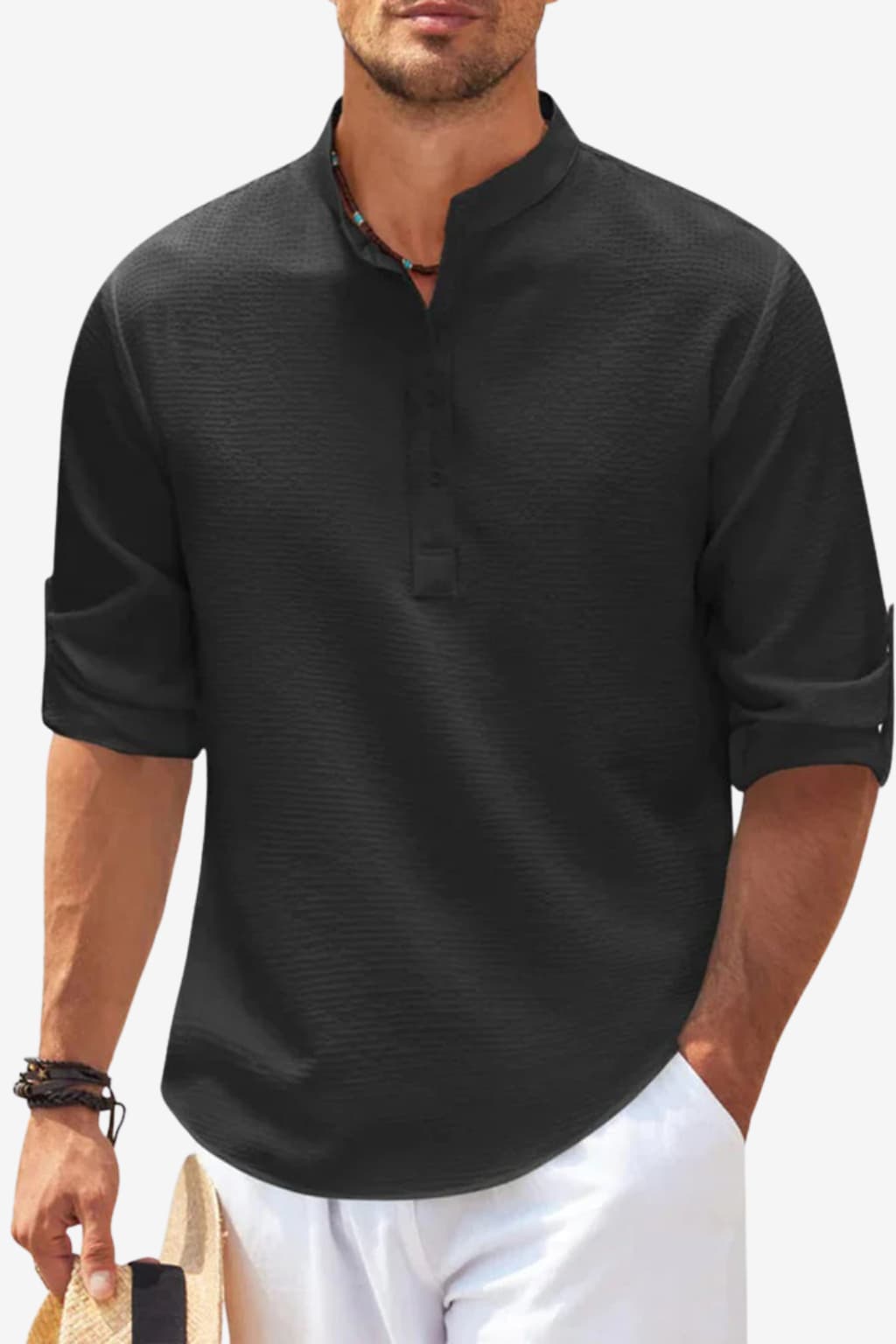 Men’s White Long Sleeve Linen Shirt Casual Fit