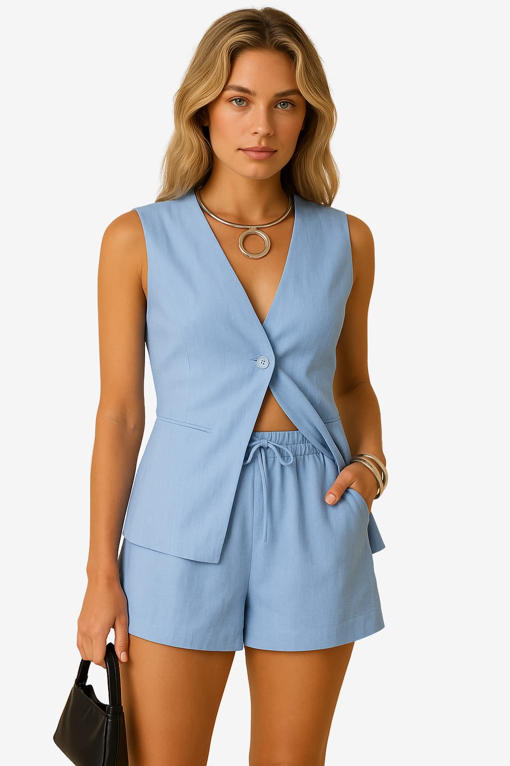 Women’s Sleeveless V-Neck Summer Shorts Two-Piece Set