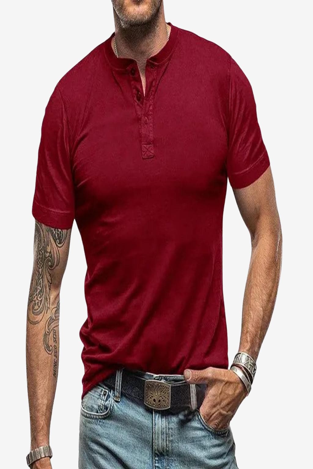 Men’s Short Sleeve Henley T-Shirt for Summer Casual