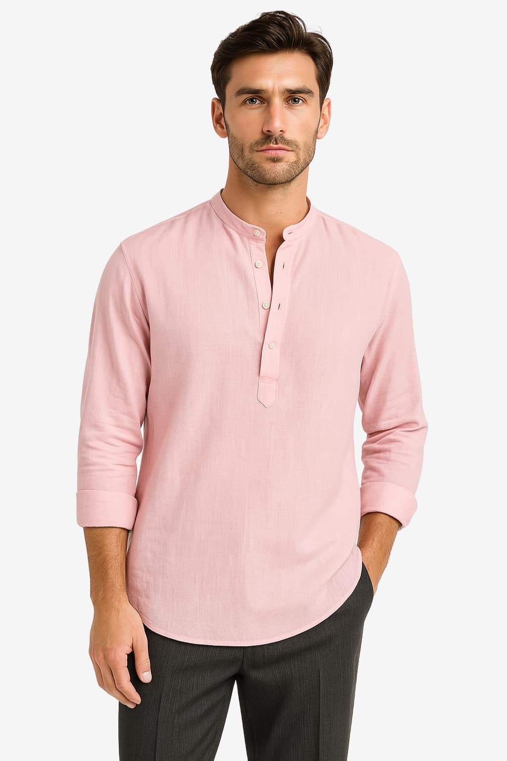 Men’s Long Sleeve Linen Shirt Casual Relaxed Fit White