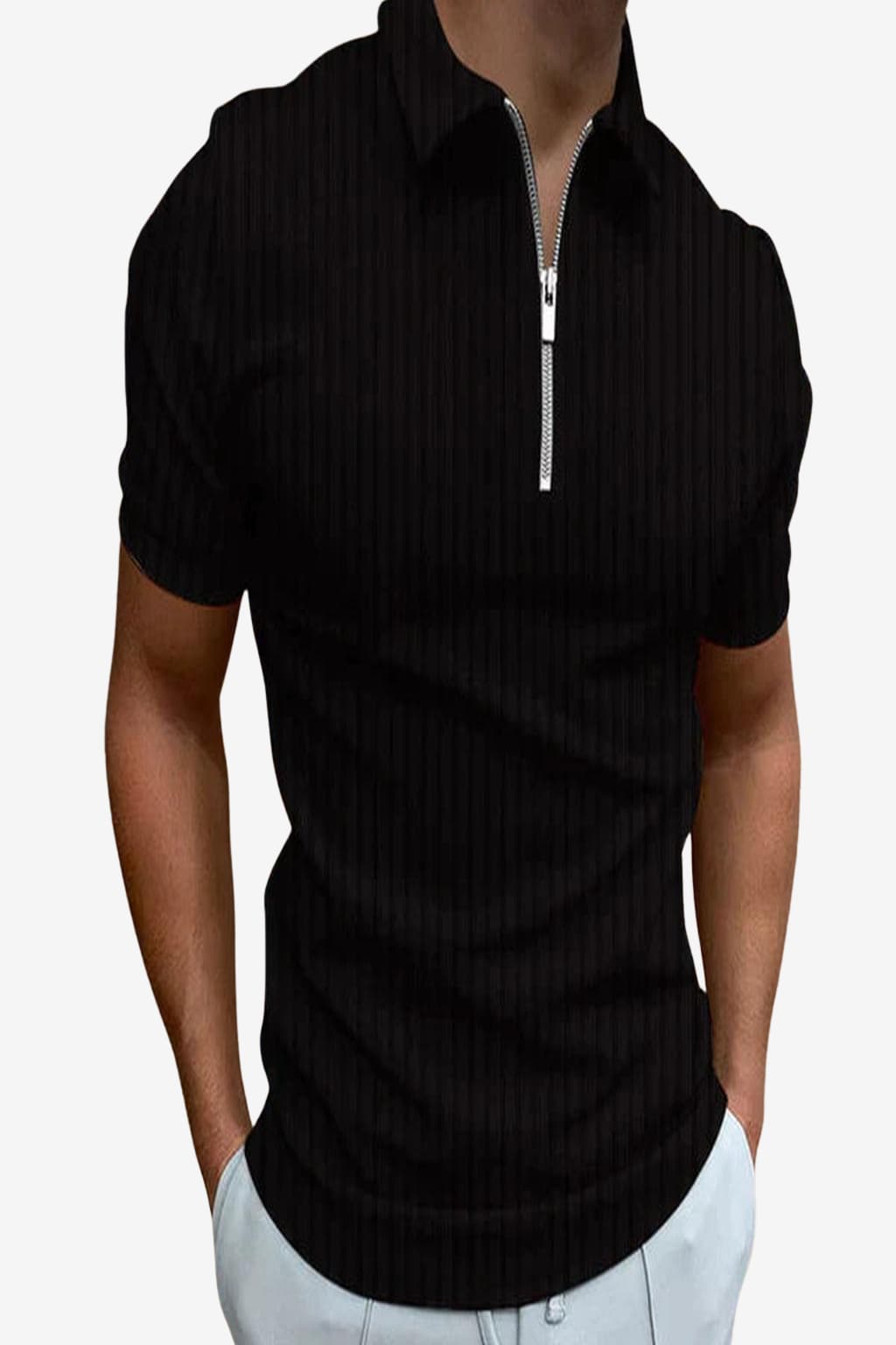 Men’s Zip Polo Shirt Short Sleeve Muscle Fit Top