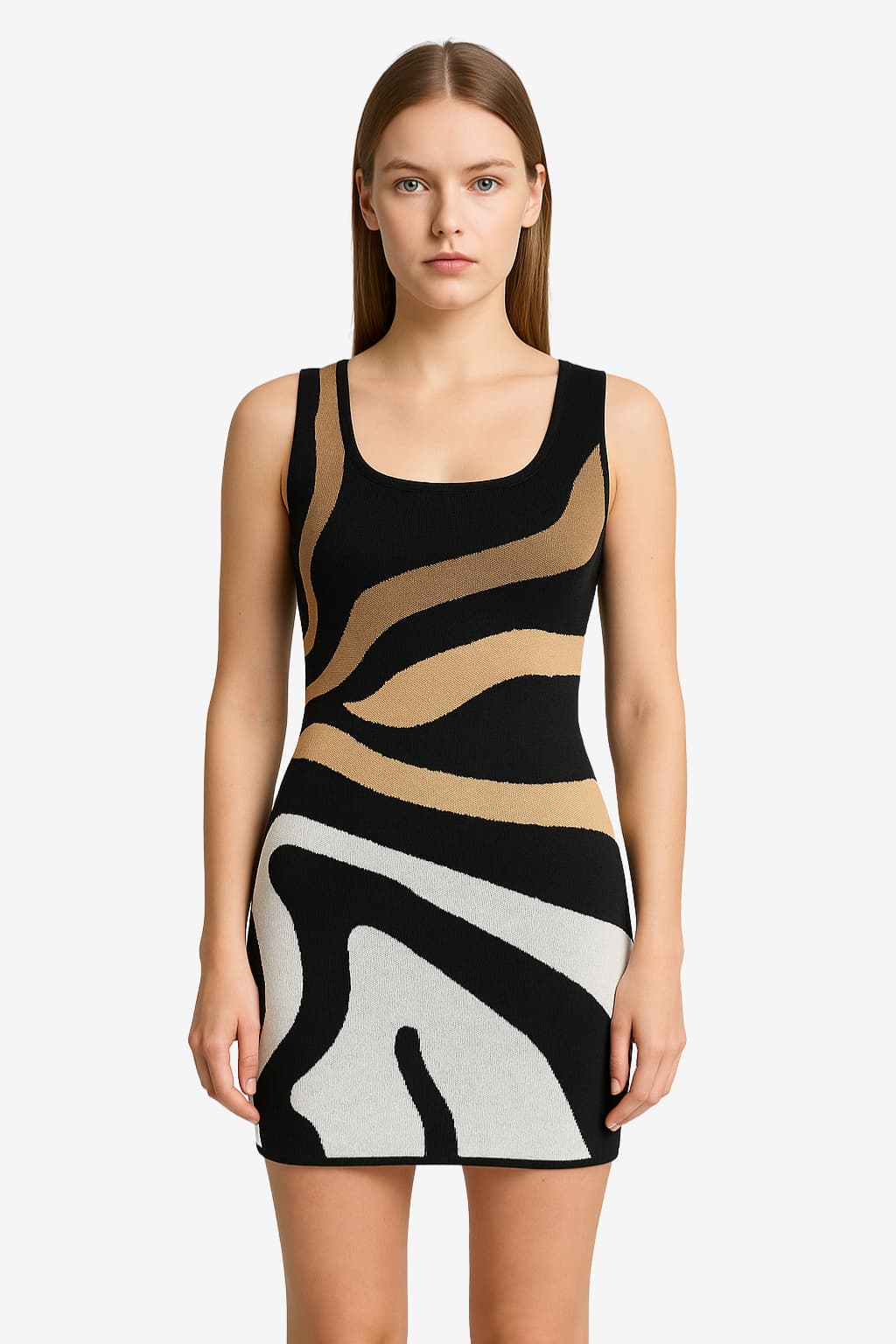 Women's Sleeveless Knit Mini Dress Fitted Multicolour Pattern