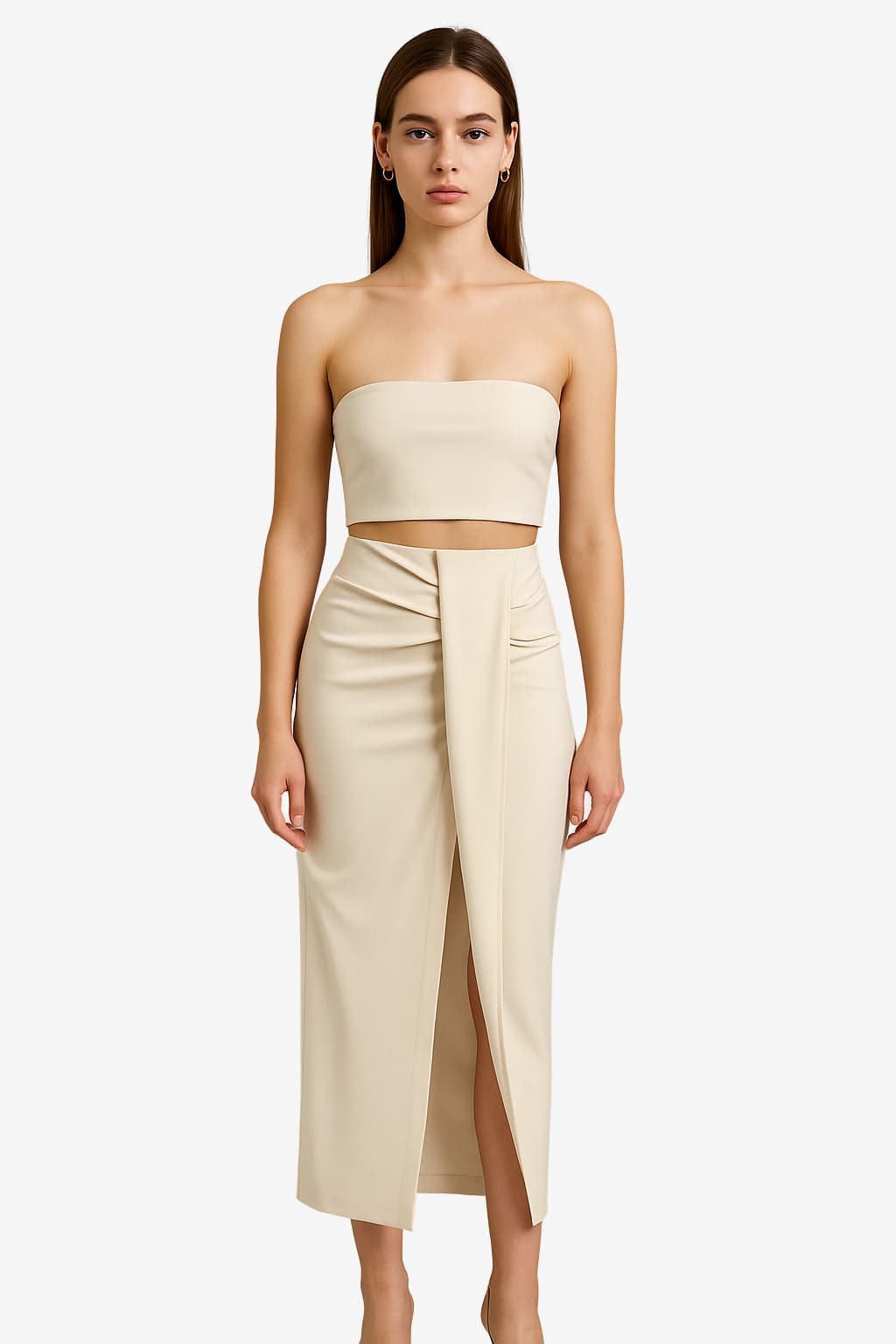 Women's High-Waisted Twist-Front Midi Skirt