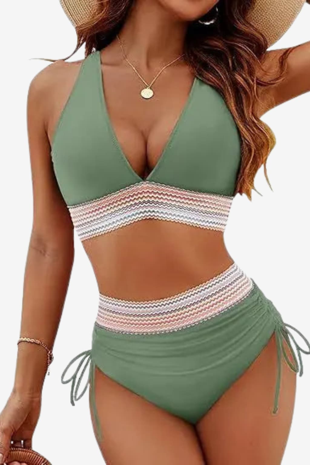 Women's High Waist Bikini Adjustable Straps Moulded Cups