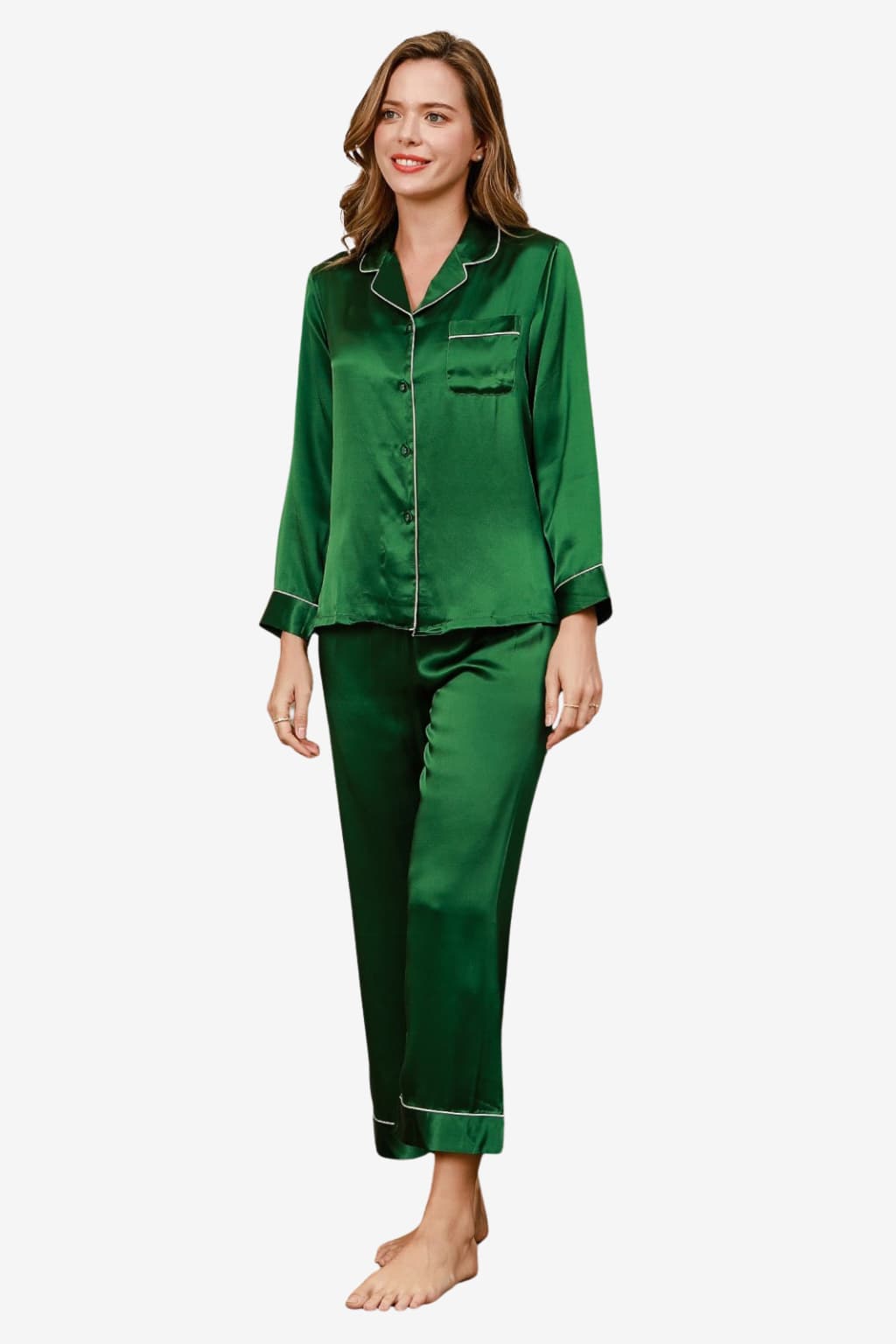 Women's Satin Long-Sleeve Pyjama Set with Piping