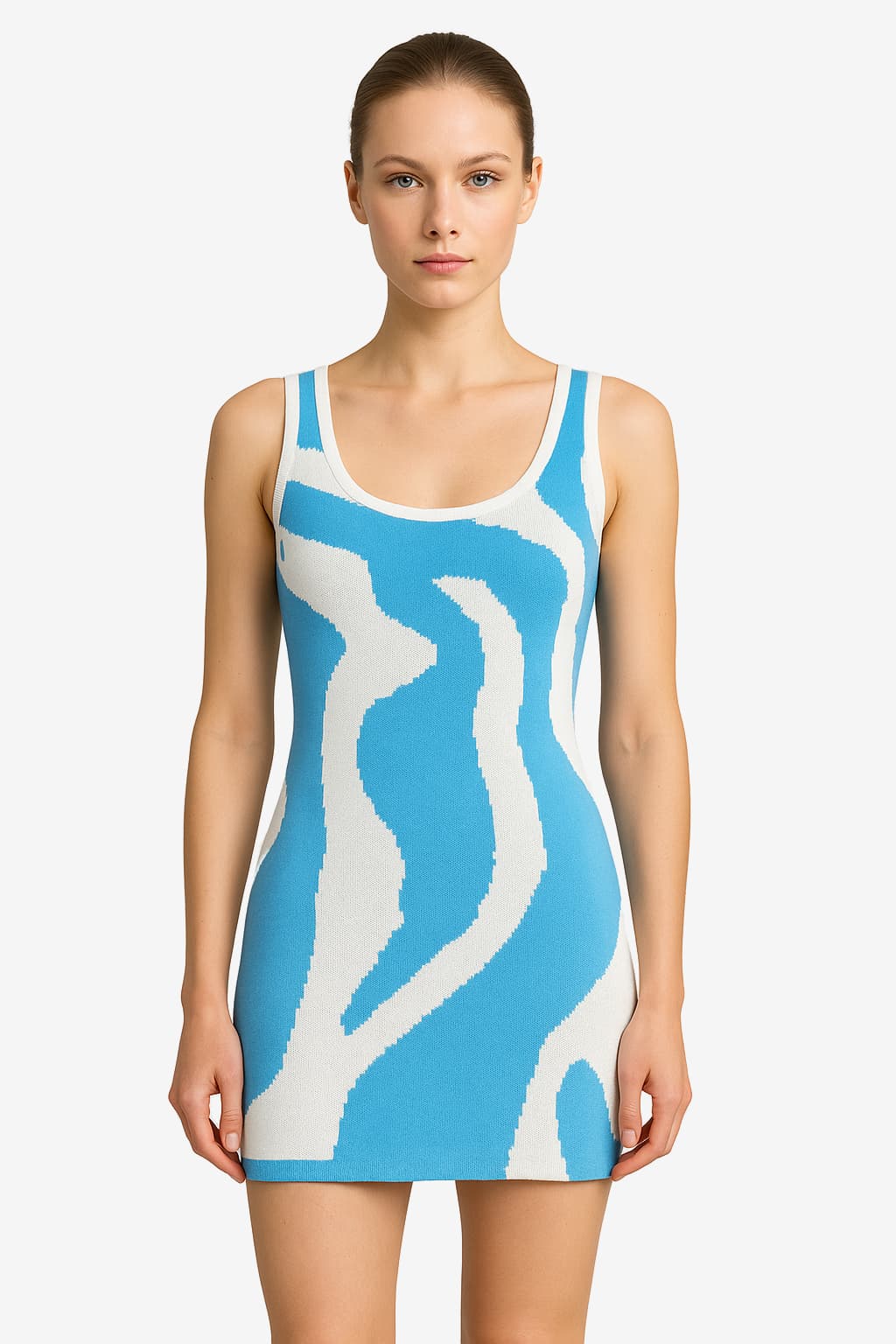 Women's Sleeveless Knit Mini Dress Fitted Multicolour Pattern