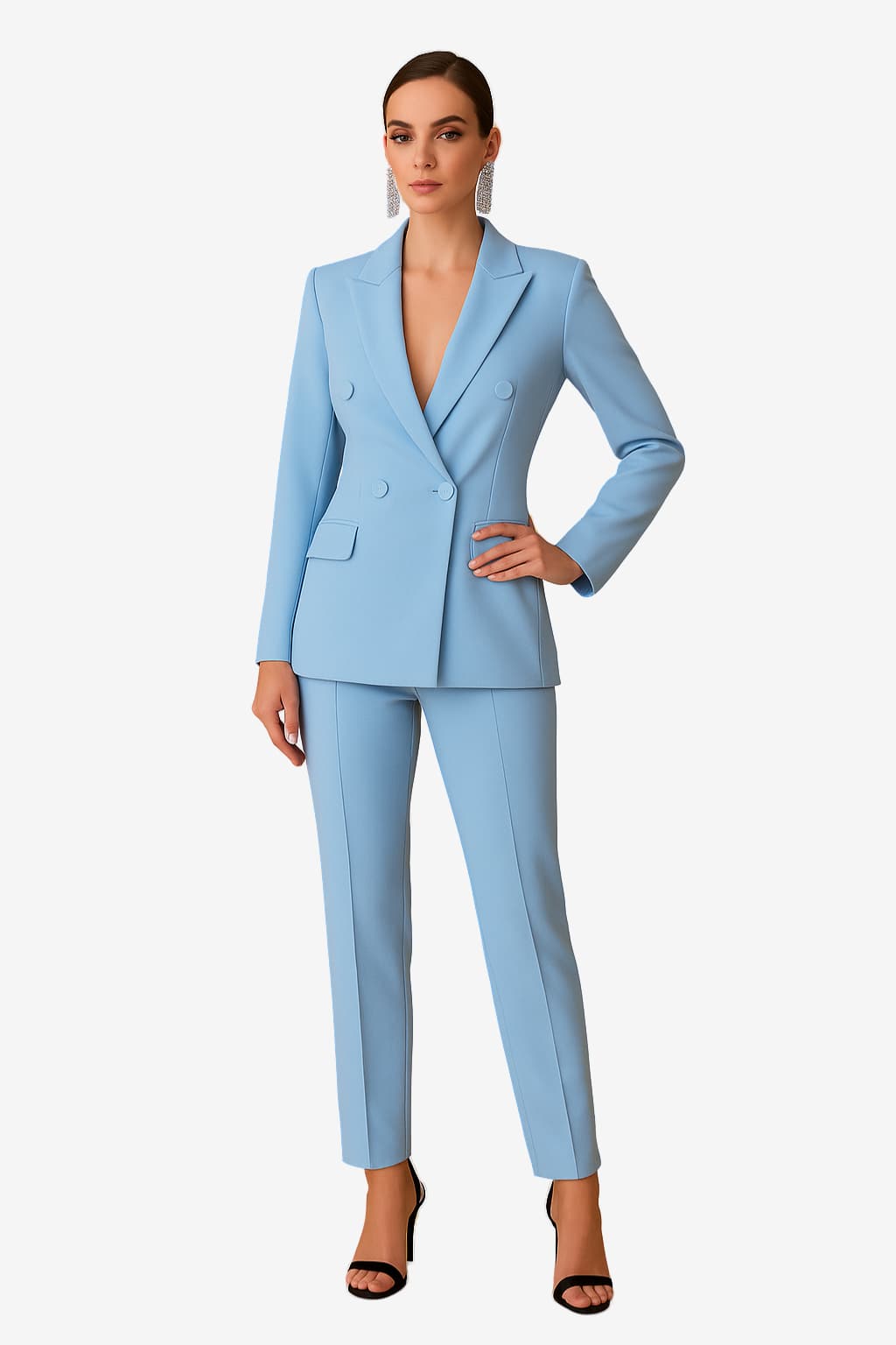 Women’s Light Blue Suit Set Blazer and Trousers Formal