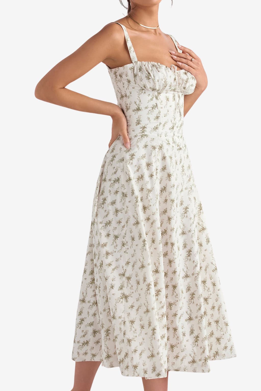 Women’s Floral Corset Midi Dress with Sweetheart Neck