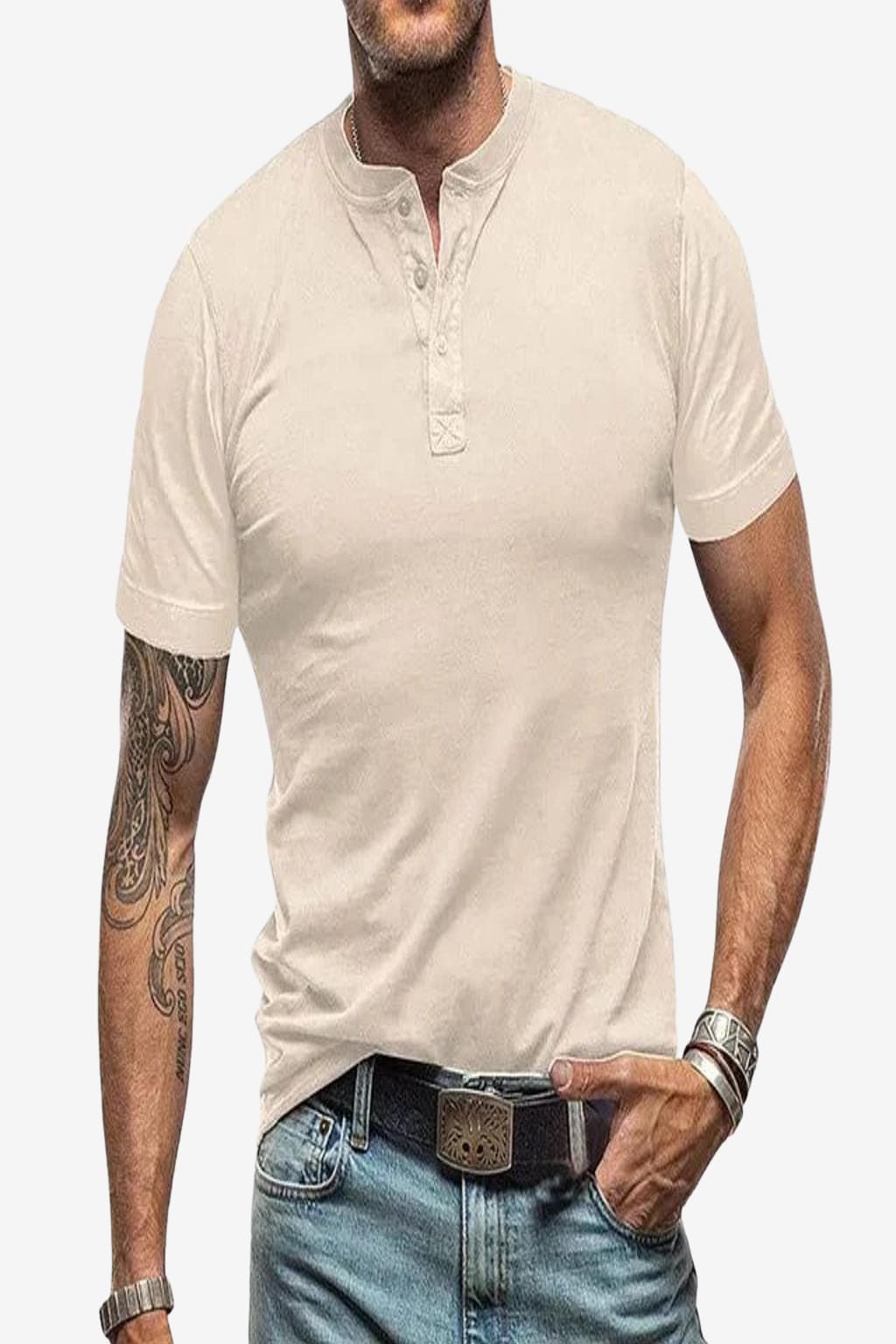 Men’s Short Sleeve Henley T-Shirt for Summer Casual