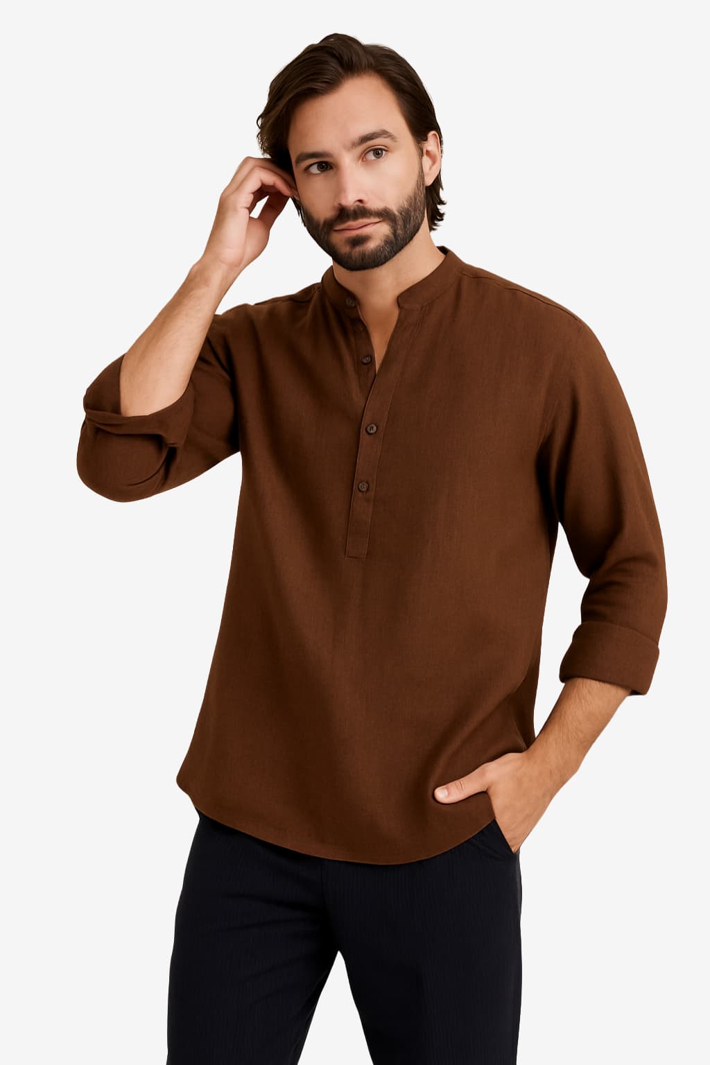 Men’s Long Sleeve Linen Shirt Casual Relaxed Fit White