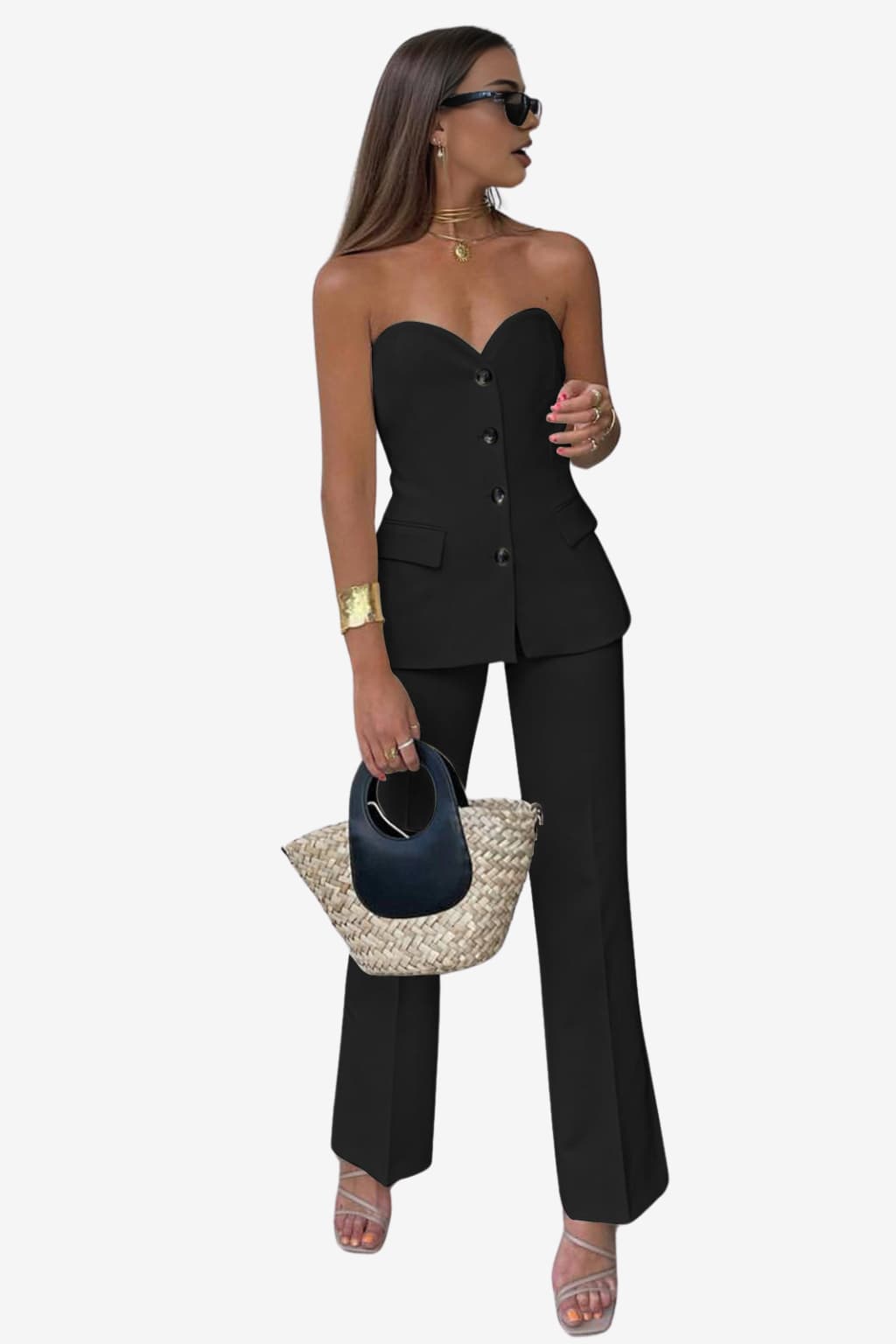 Women’s Strapless Corset - Top &amp; Flared Trousers Set