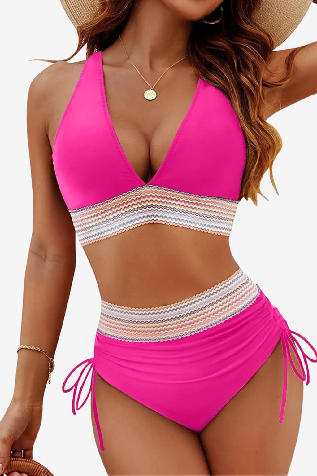 Women's High Waist Bikini Adjustable Straps Moulded Cups