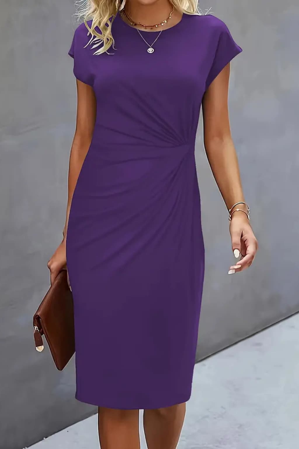 Women’s Knee-Length Sheath Dress with Ruched Waist