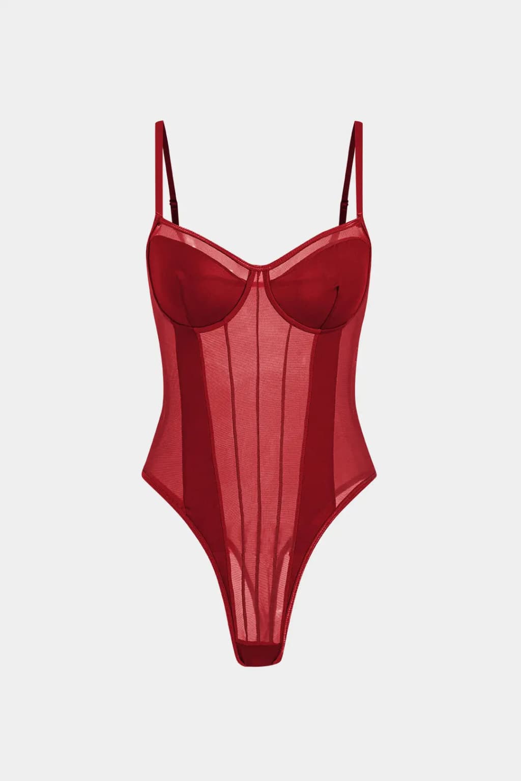 Women's Sheer Mesh Corset Bodysuit with Underwire Cups