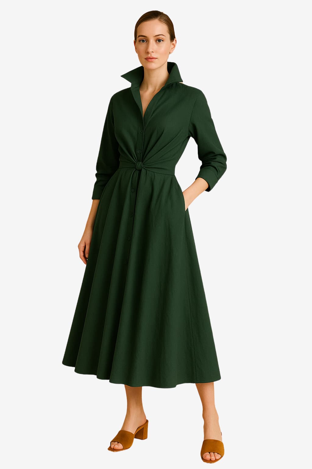Women’s Long Sleeve Shirt Dress Maxi A-Line Buttoned