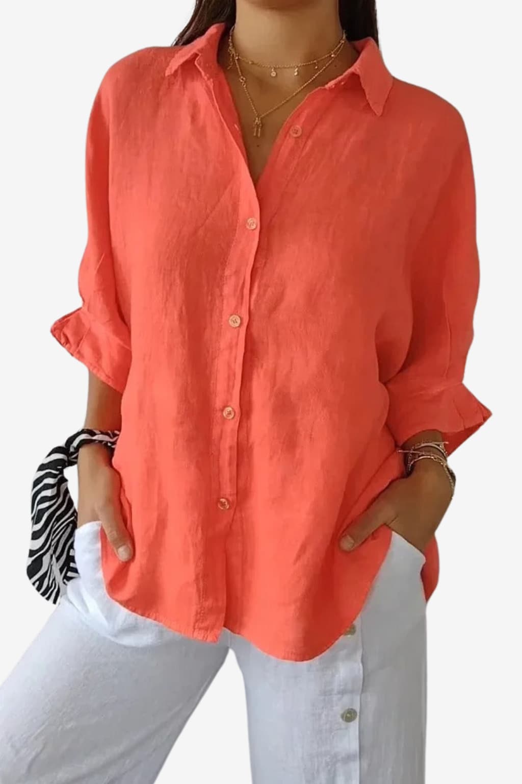 Women’s Linen Button-Up Shirt Long Sleeve Relaxed Fit