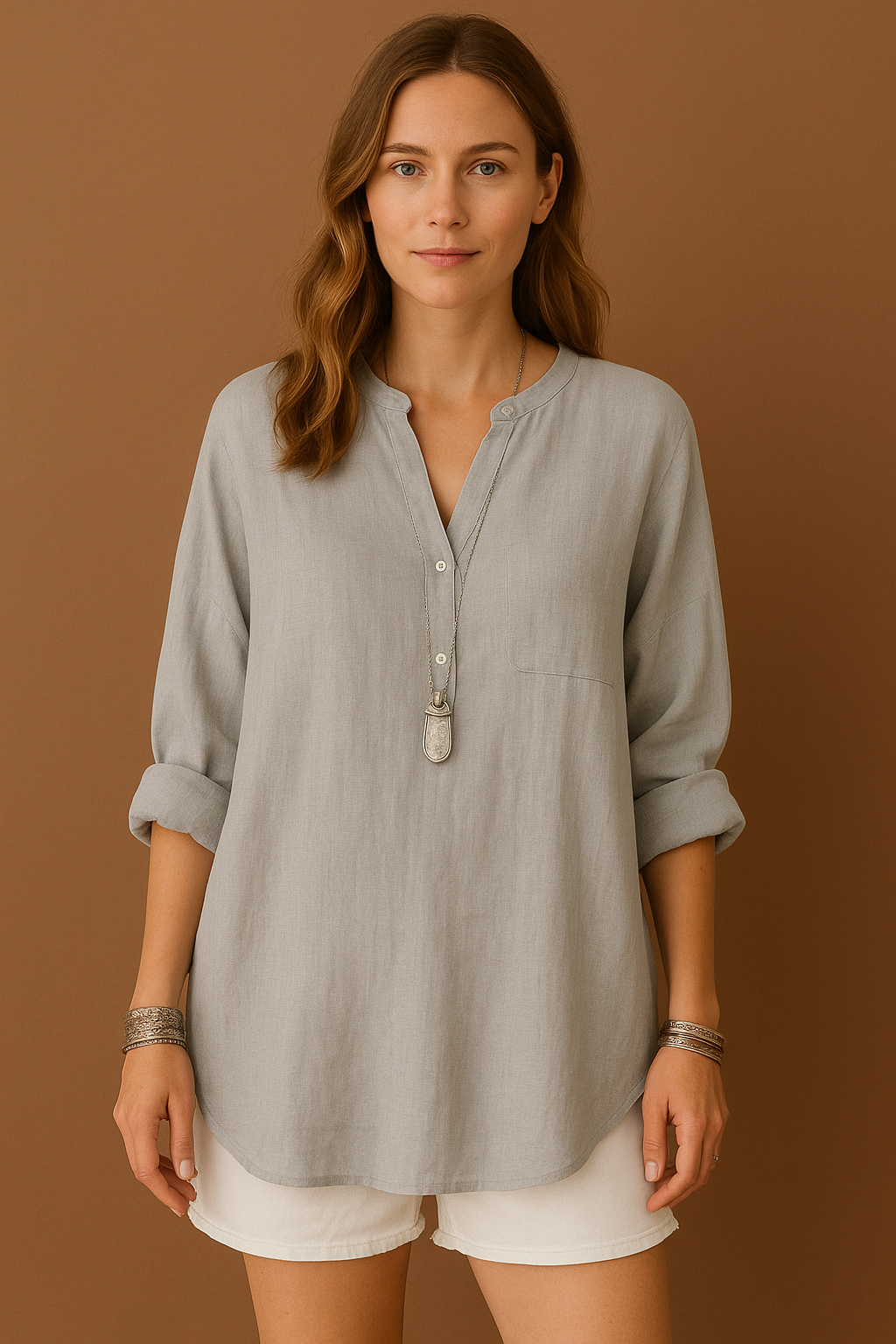 Women's Cotton Linen Long Sleeve Shirt - Relaxed Fit Casual Tunic