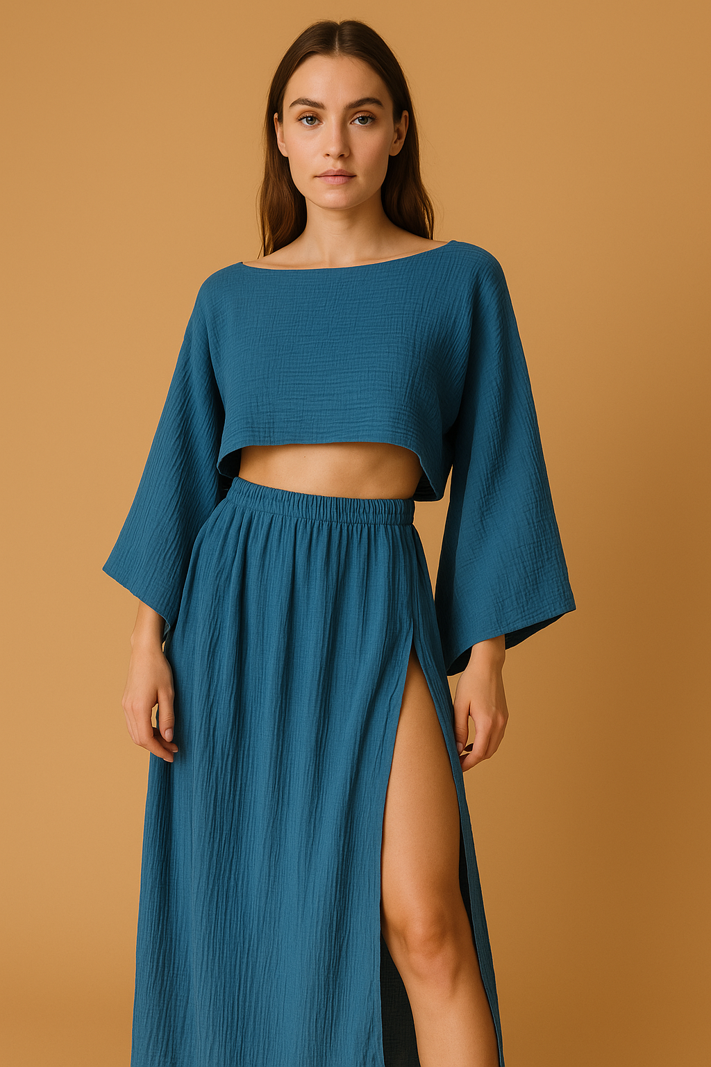 Women's Linen 2-Piece Set - Split Skirt &amp; Top Outfit