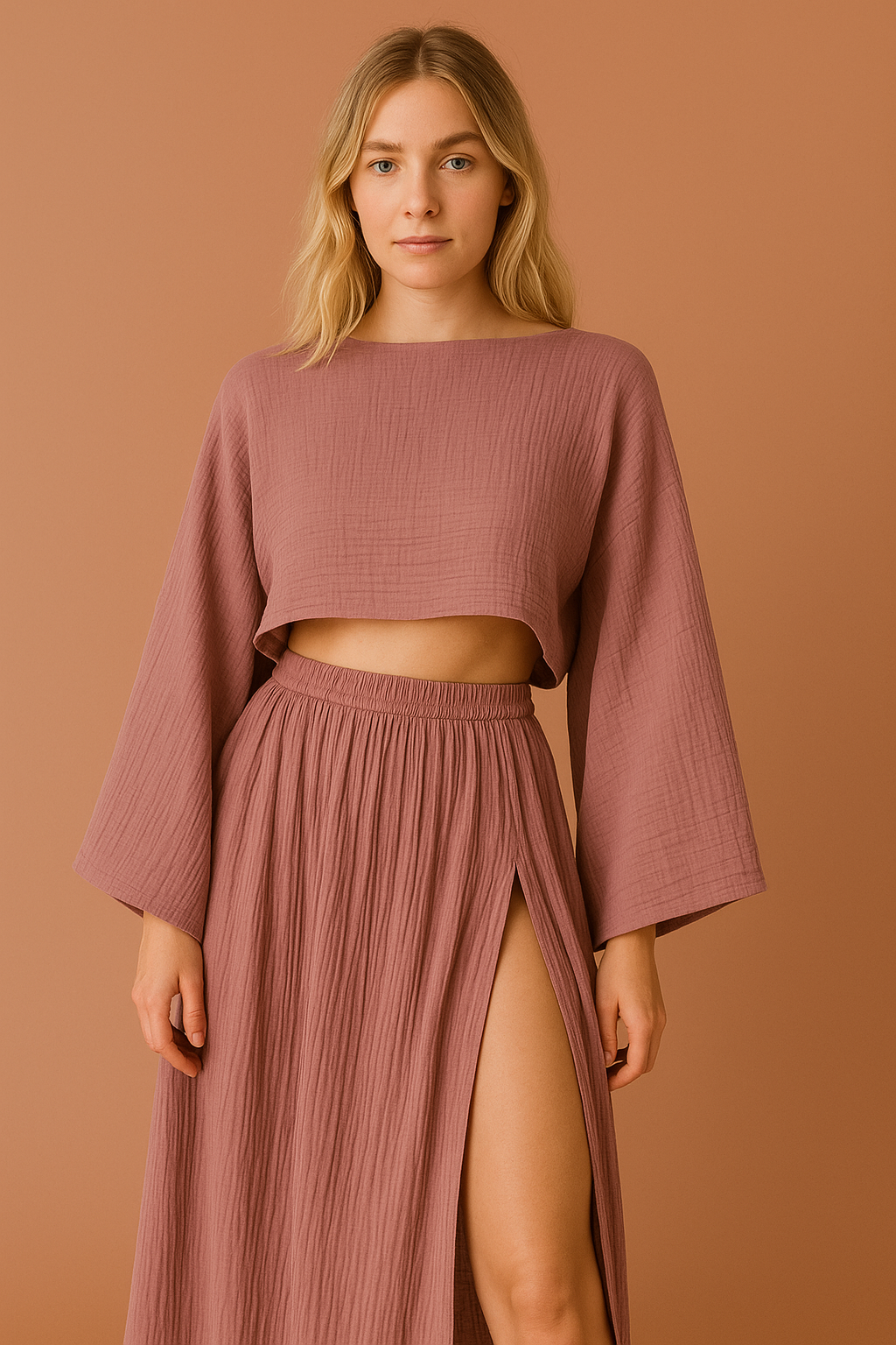 Women's Linen 2-Piece Set - Split Skirt &amp; Top Outfit