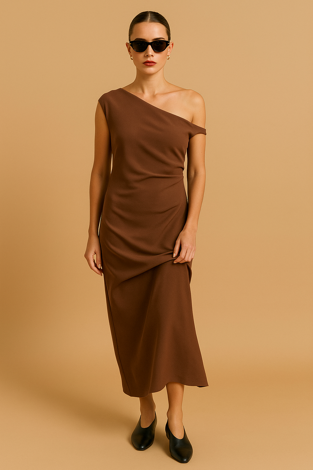 Women's Cotton Linen One-Shoulder Maxi Dress - Slim Fit &amp; Full-Length Elegant Cut