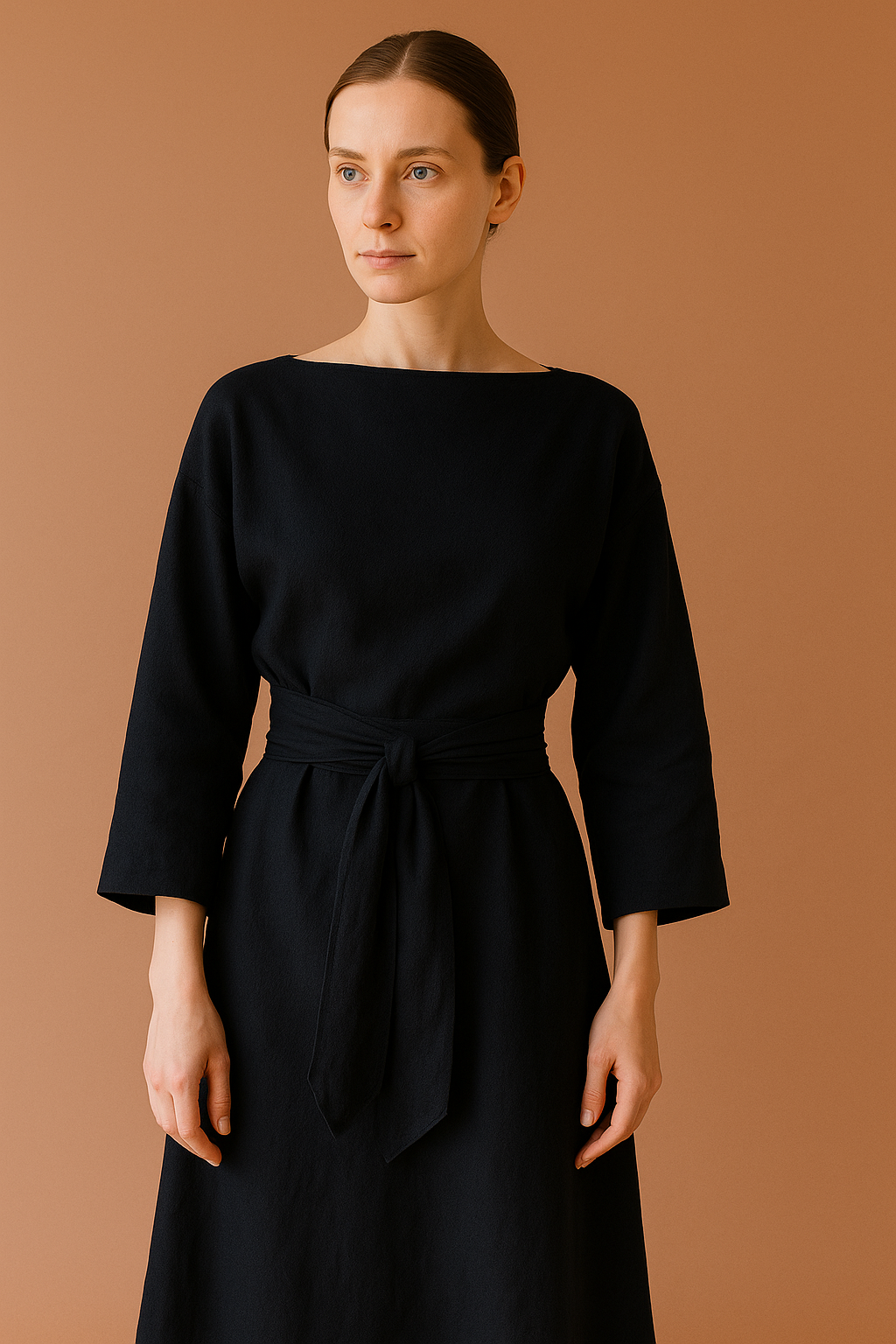 Women's Linen Maxi Dress - Long Sleeve Wrap Style