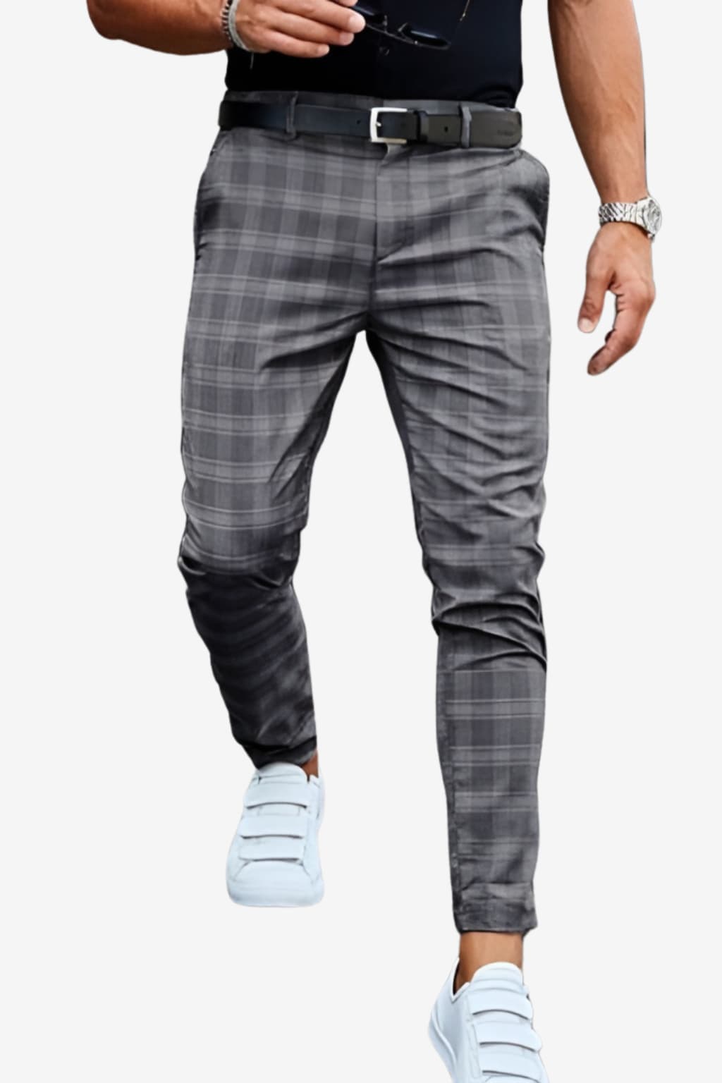 Men's Slim Fit Plaid Ankle Trousers - Smart Casual Woven Fabric