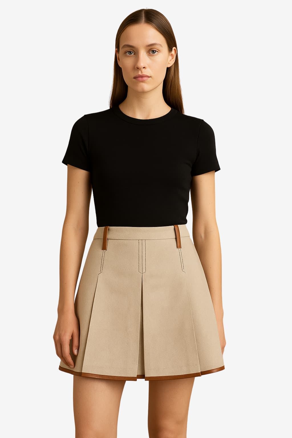 Women's Khaki Pleated Mini Skirt A-line Loose Fit