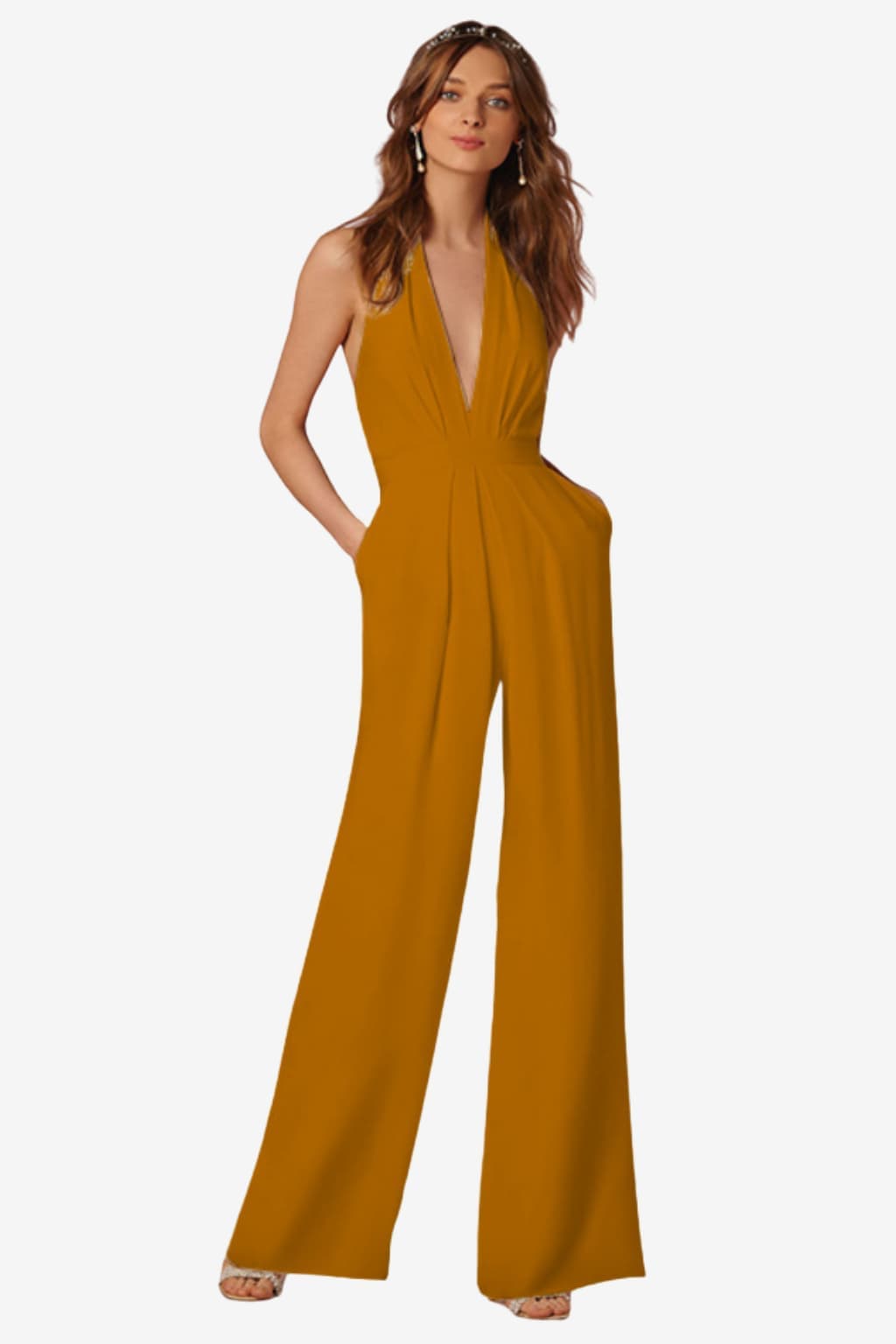 Women's Halter Neck Wide Leg Jumpsuit with Belt