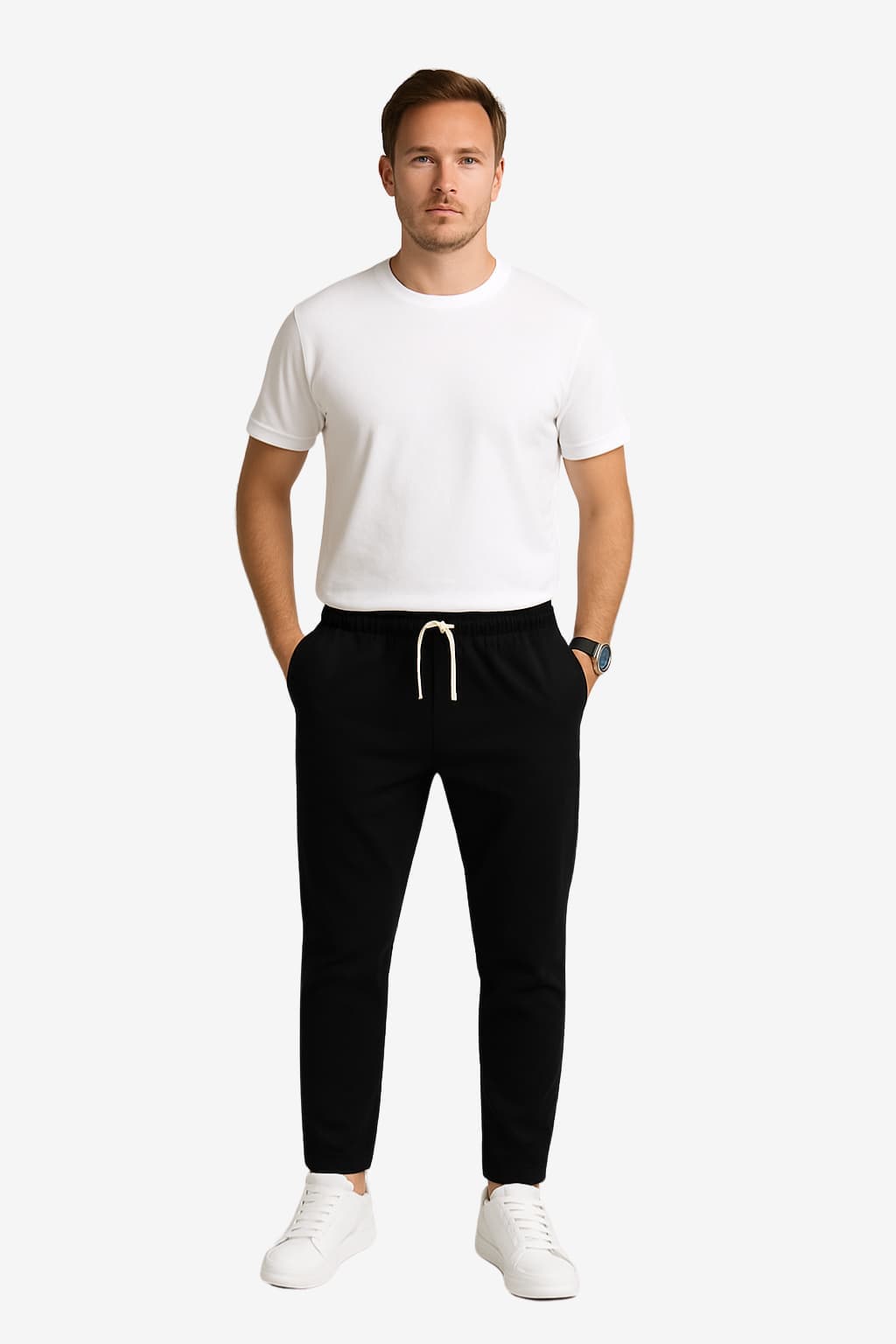 Men's Slim Fit Drawstring Trousers - Lightweight Cotton Blend