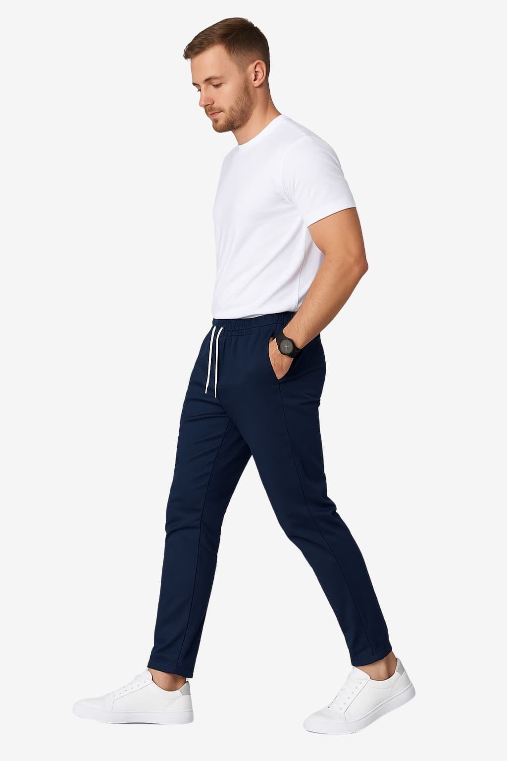 Men's Slim Fit Drawstring Trousers - Lightweight Cotton Blend