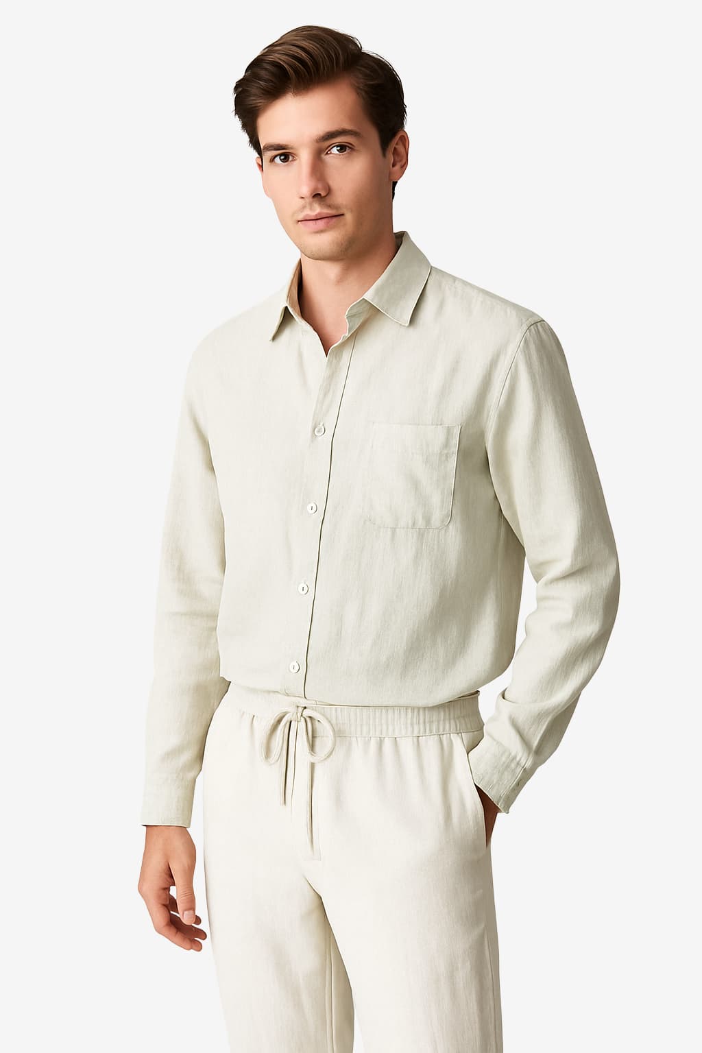 Men’s Linen Look Shirt and Trousers Set Casual Fit