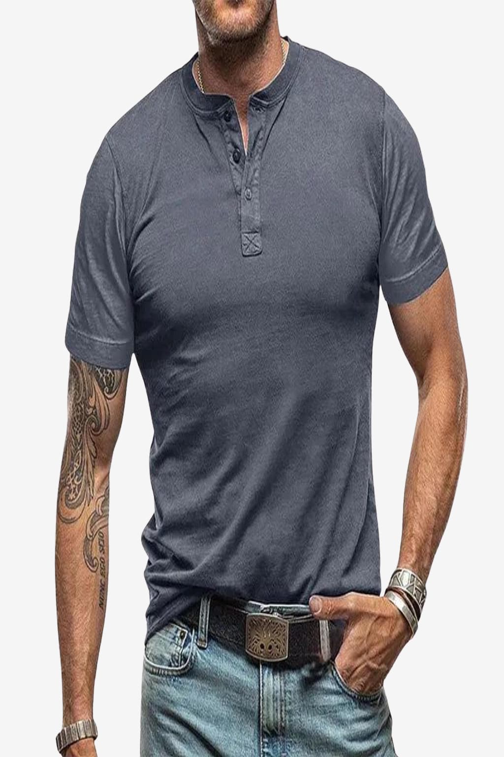 Men’s Short Sleeve Henley T-Shirt for Summer Casual
