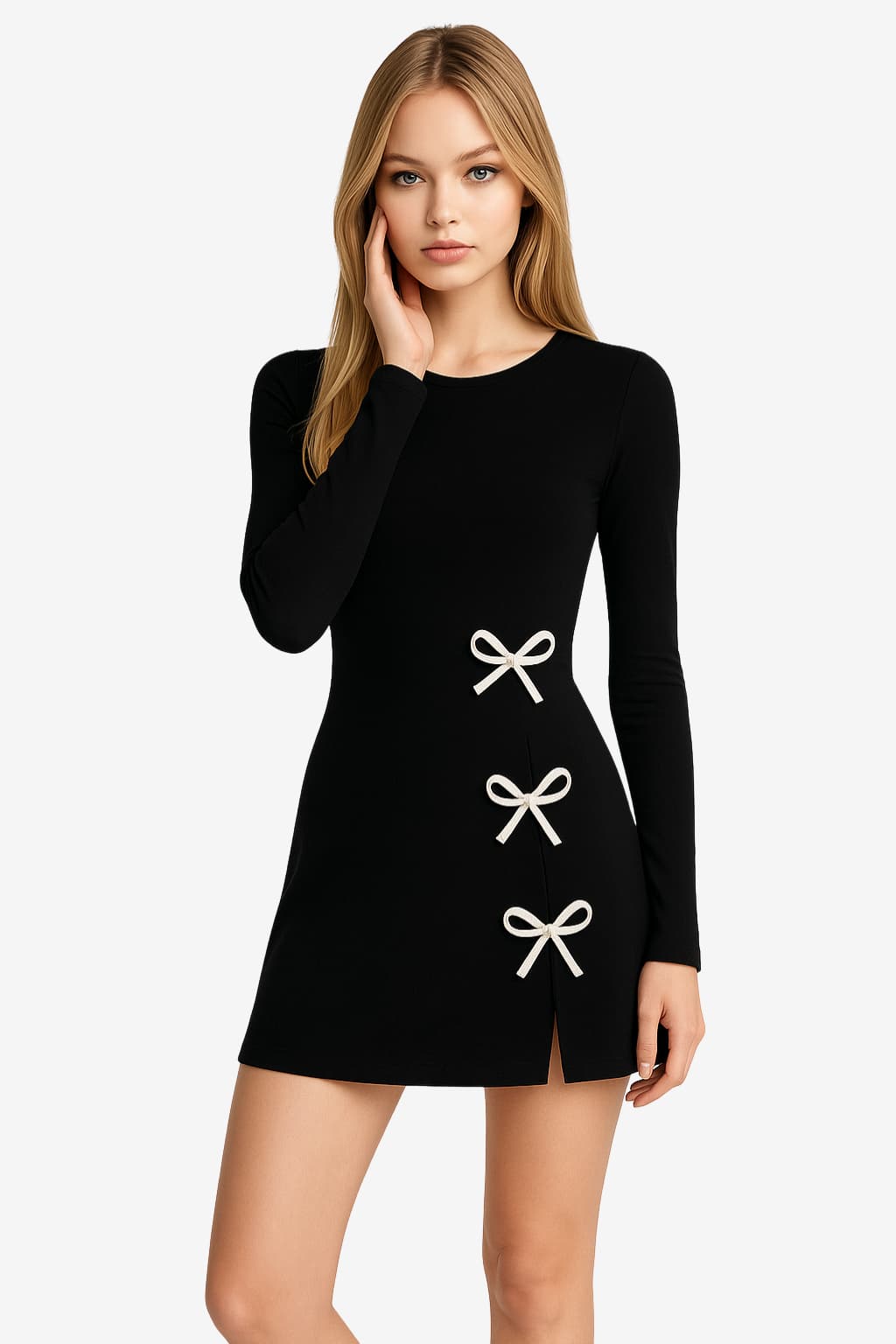 Women’s Black Mini Dress Long Sleeve Flared Skirt