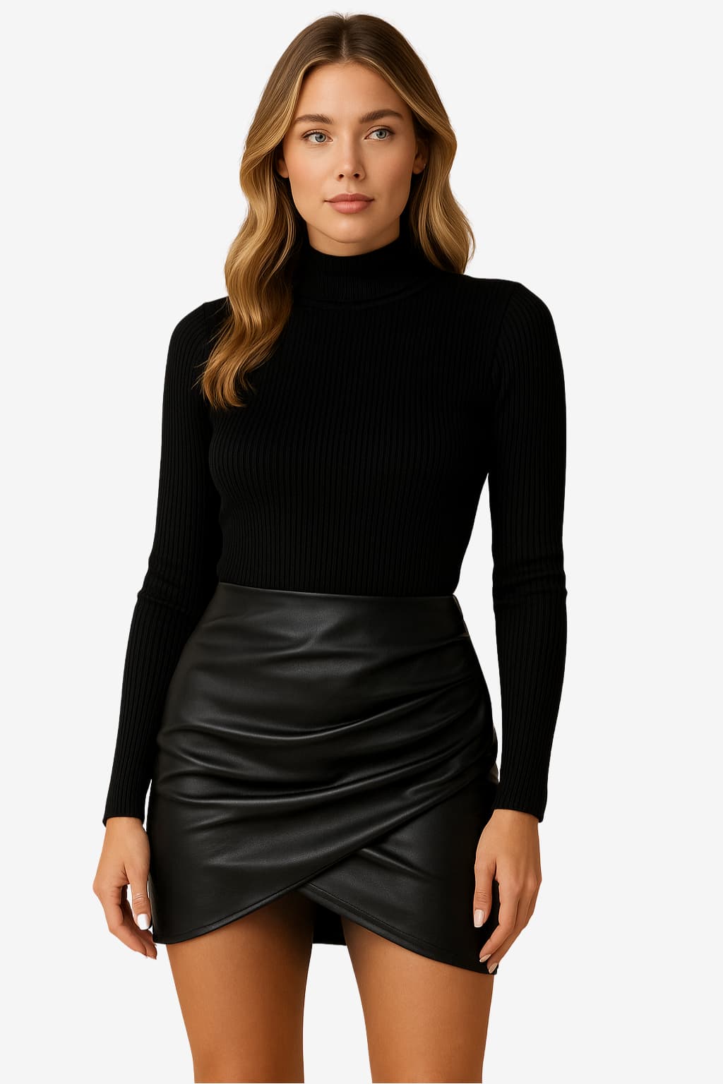 Women’s High-Waist Faux Leather Mini Skirt Ruched Slit
