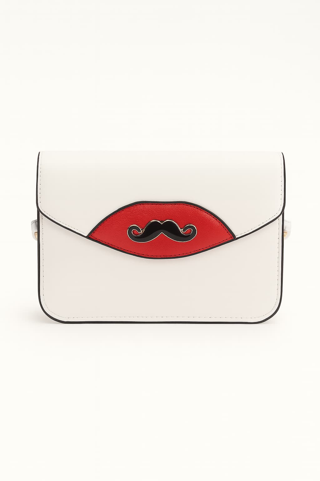 Women's Cream Faux Leather Clutch with Mustache Pendant