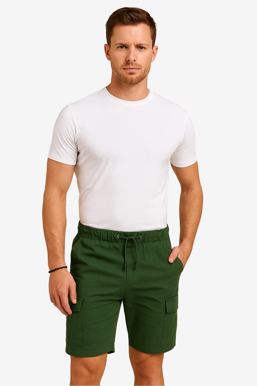 Men’s Cargo Shorts with Pockets Elastic Waist Knee Length