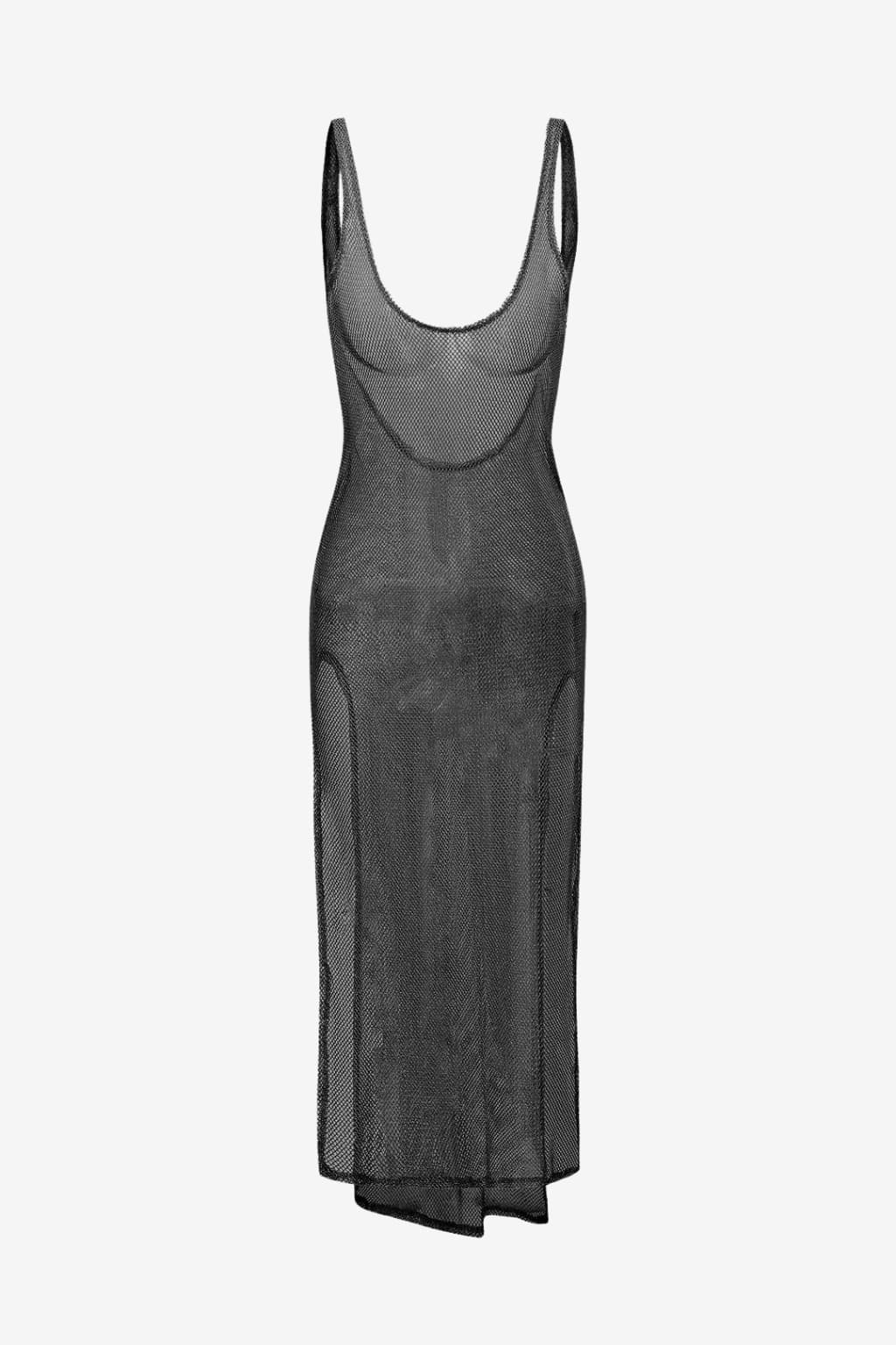 Women's Sheer Mesh Midi Cover-Up Dress with Asymmetrical Hem