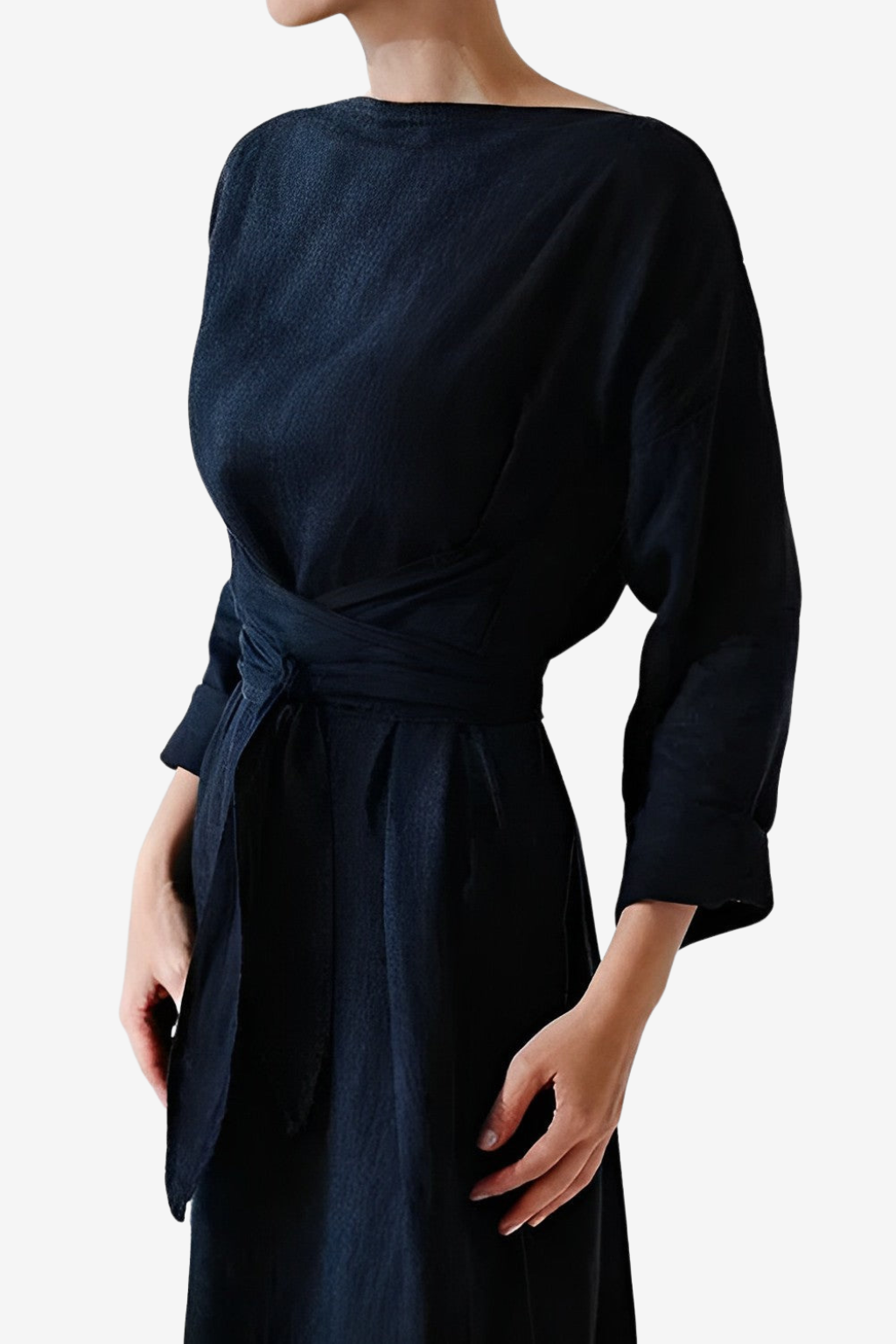 Women's Linen Maxi Dress - Long Sleeve Wrap Style