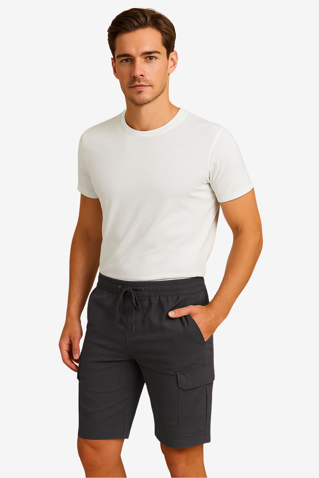 Men’s Cargo Shorts with Pockets Elastic Waist Knee Length