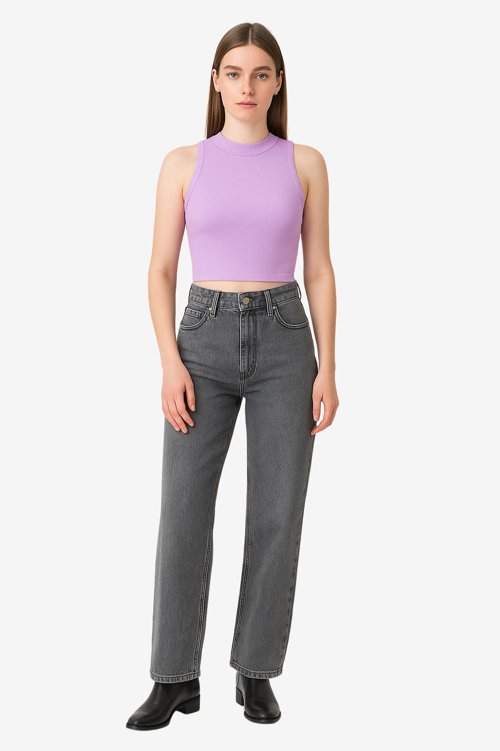 Women’s Ribbed Sleeveless Crop Top High Neck Knit Vest