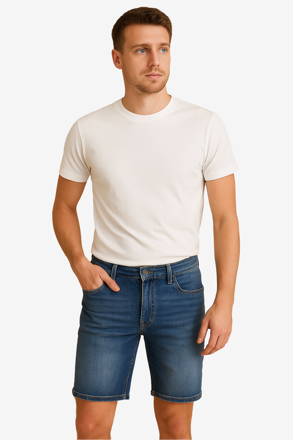 Men’s Knee Length Denim Shorts Casual Fit 5-Pocket