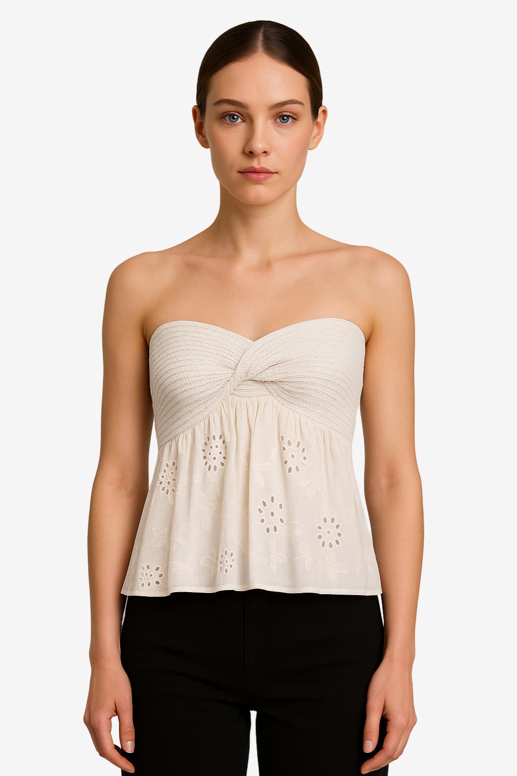 Women’s Strapless Boho Top Knot Front Embroidered
