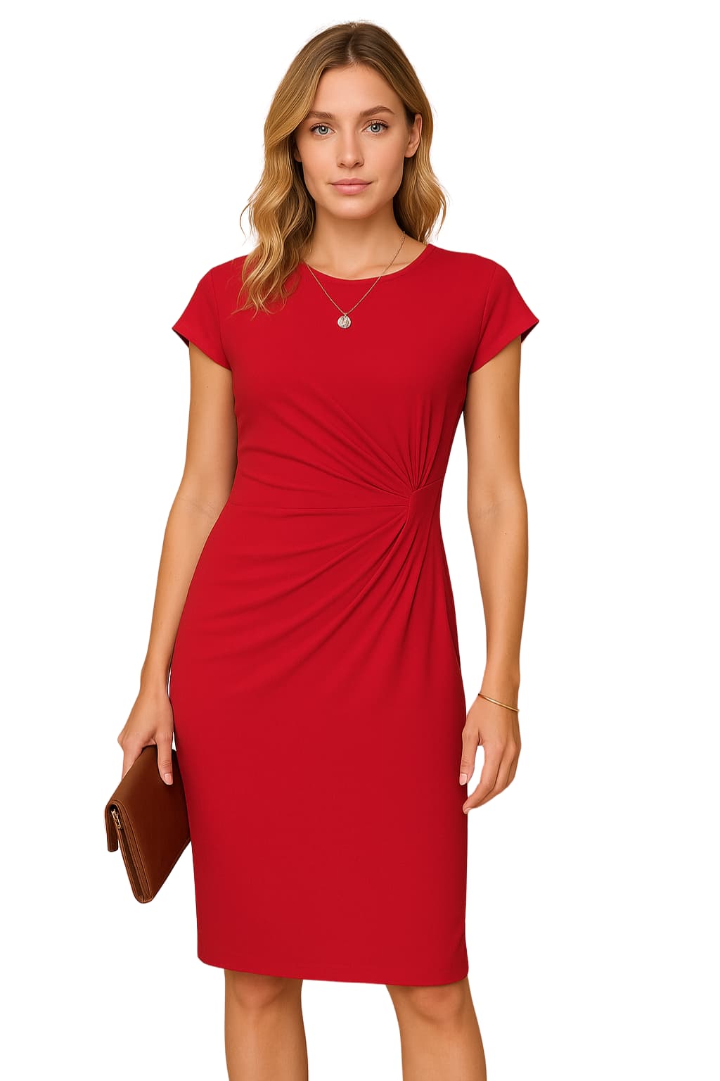 Women’s Knee-Length Sheath Dress with Ruched Waist