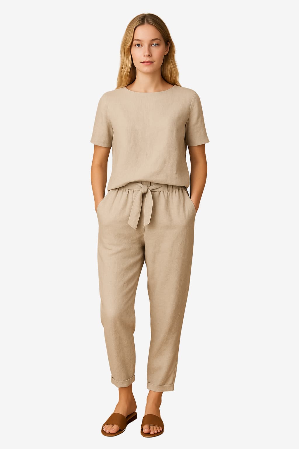 Women’s Linen Jumpsuit with Long Sleeve Wrap Top