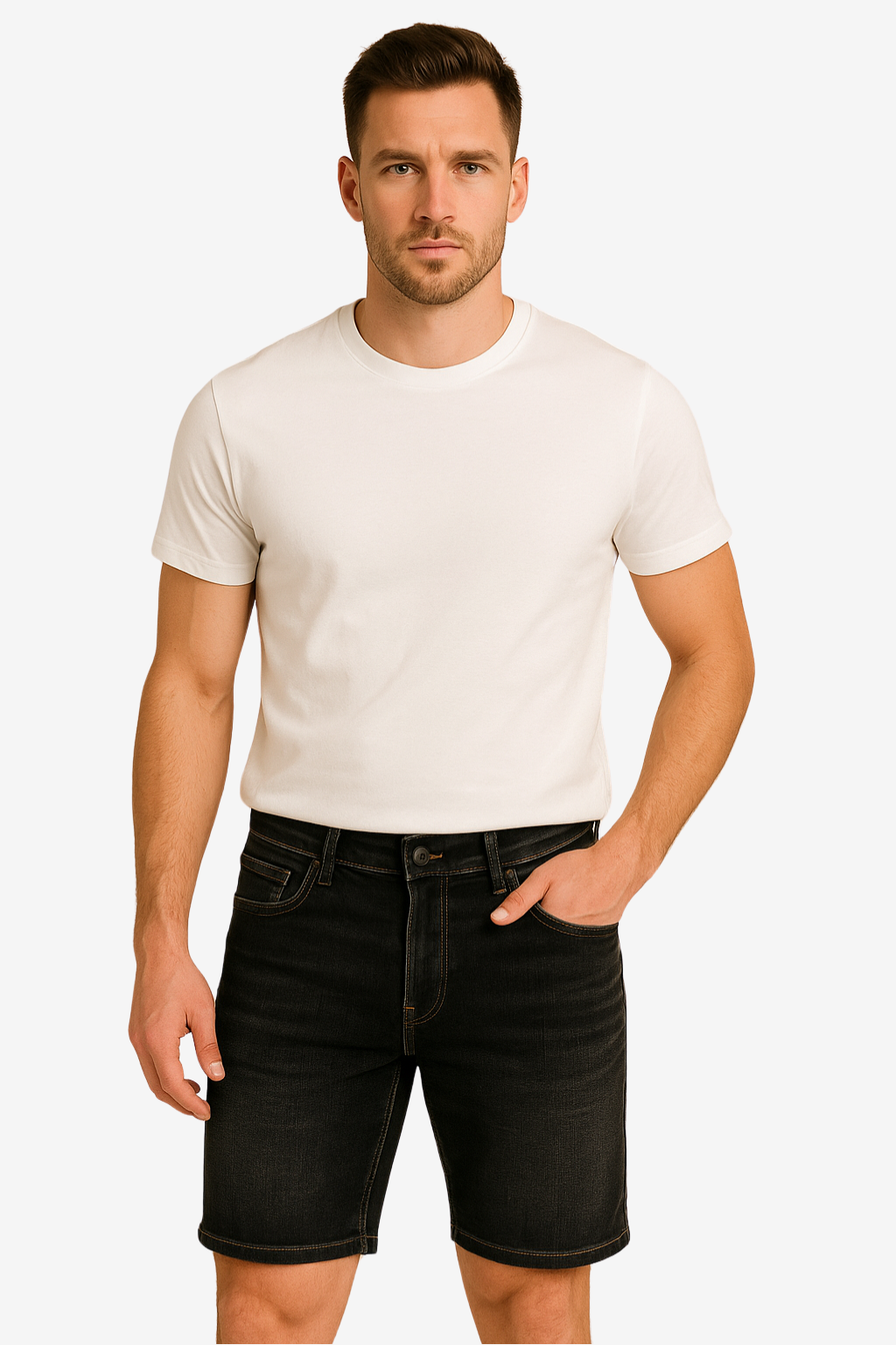 Men’s Knee Length Denim Shorts Casual Fit 5-Pocket