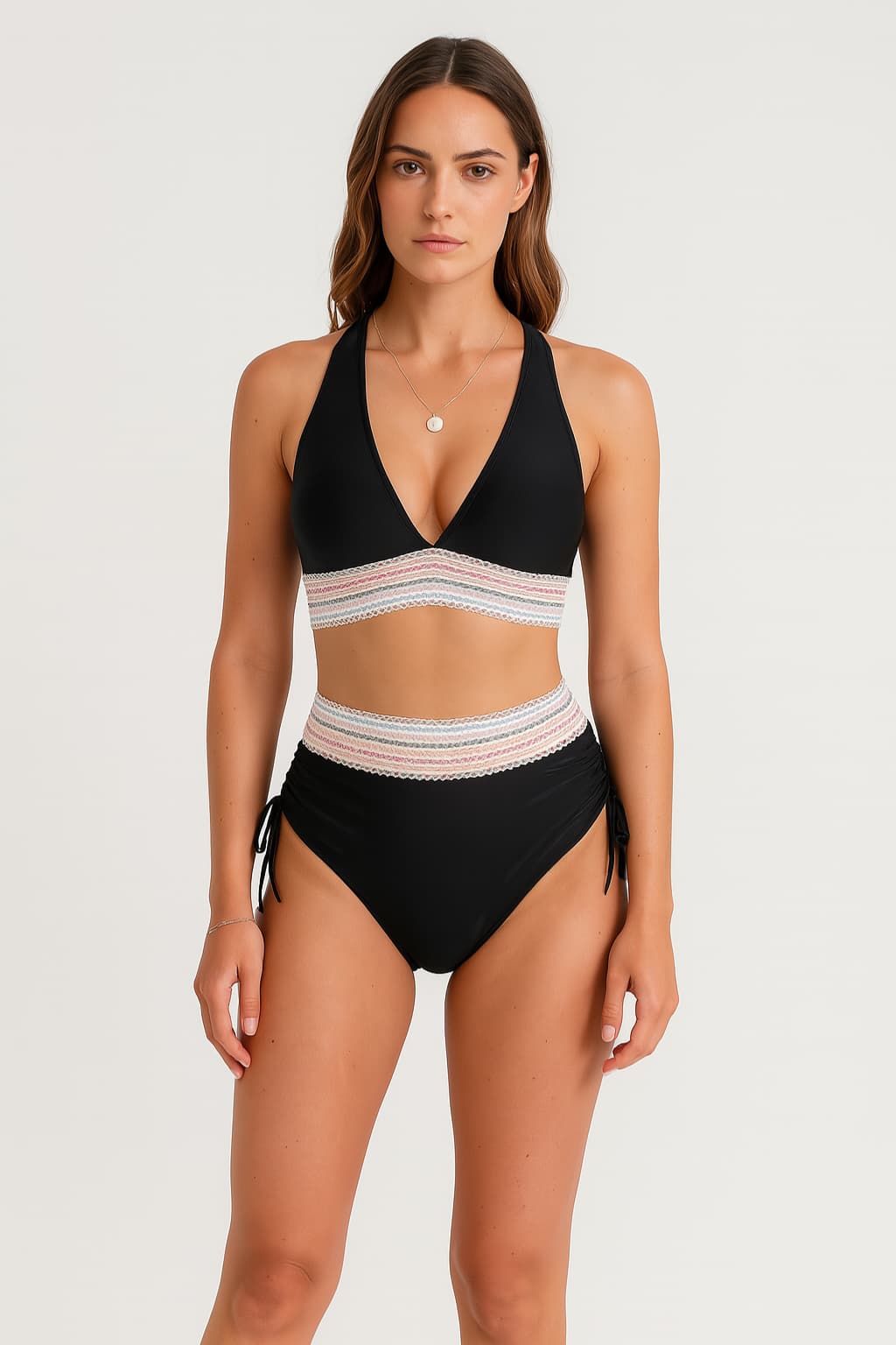 Women's High Waist Bikini Adjustable Straps Moulded Cups