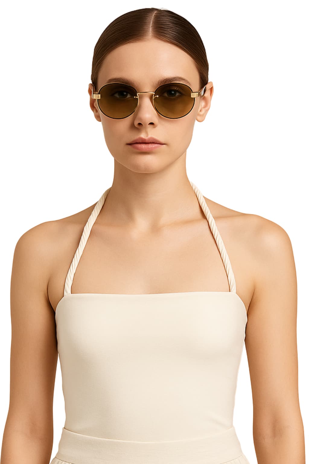 Women’s Oval Metal Sunglasses Gradient Green Lens