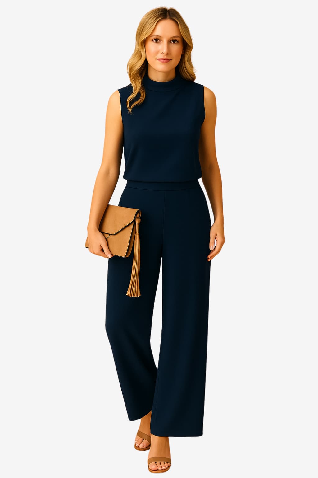 Women’s Sleeveless Jumpsuit Wide Leg Round Neck