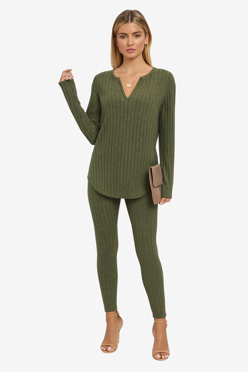Women’s Ribbed Knit Two Piece Set Long Sleeve &amp; Leggings
