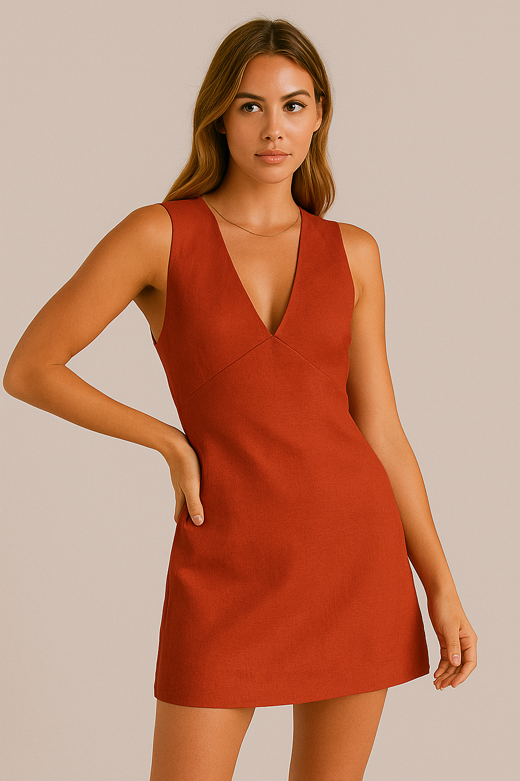 Women’s V-Neck Short Dress - Cotton Linen Blend - Sleeveless Lightweight Casual Wear